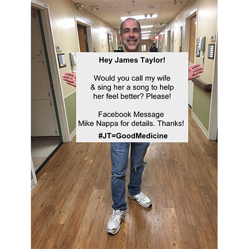 Yeah, I look goofy, I know. But it worked. JT didn't sing, but he did send Amy a very special video before she died. She floated for days after that. Amy's Scrapbook: Mikey with JT sign